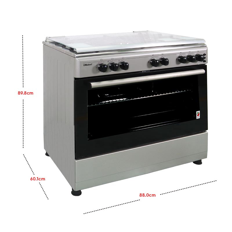 Nobel Gas Cooker Stainless Steel 90X60 5 Gas Burners Ffd Gas Oven Turkey NGC9699 (Basic Installation Included)