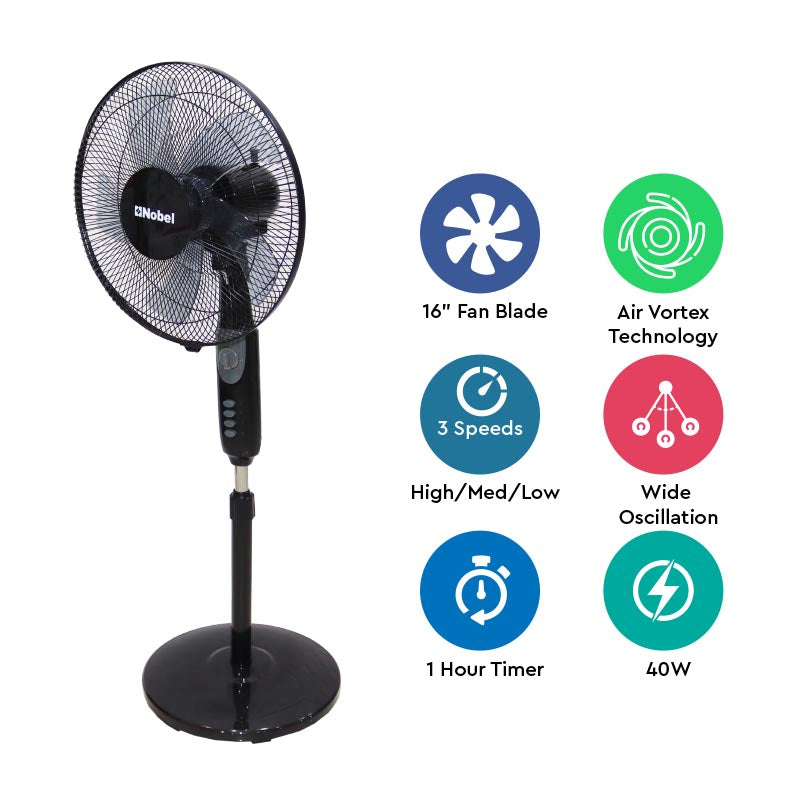 Nobel Stand Fan Black "16"" Fan Blade" 3 Blades NF140