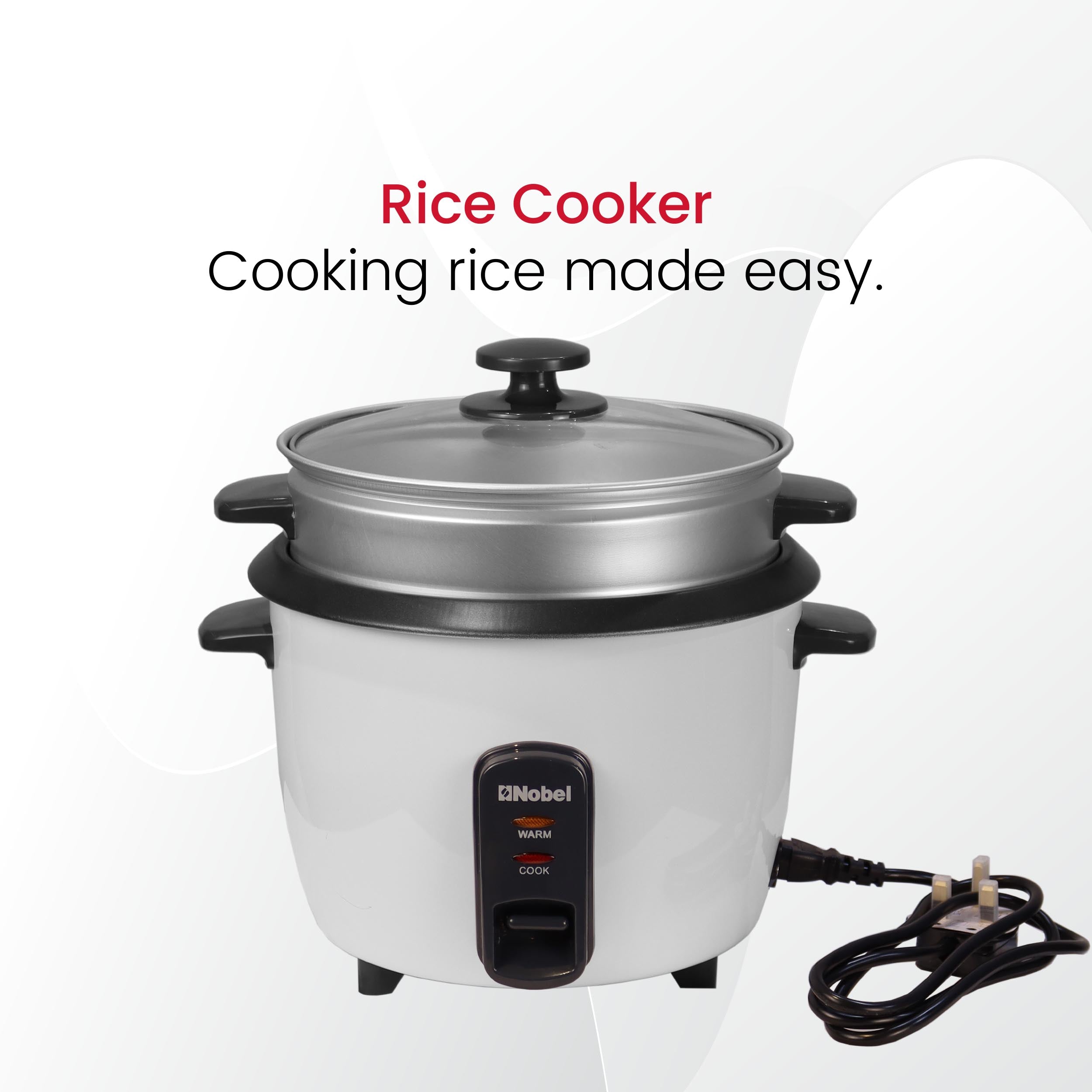 Nobel Rice Cooker Tempered Glass Lid 15 L 500 W NRC150 White