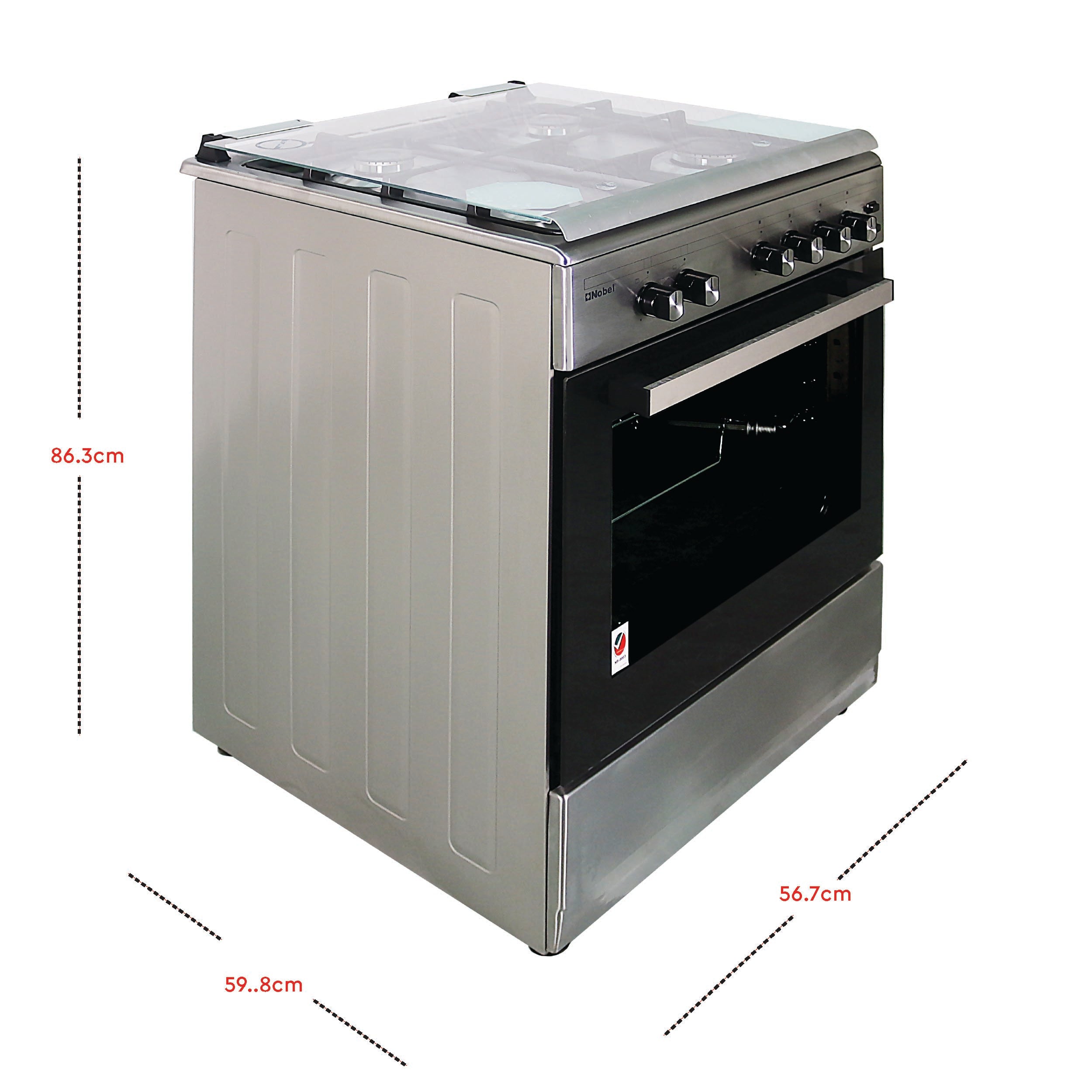 Nobel Gas Cooker Stainless Steel 60X60 Cm 4 Gas Burners Ffd Gas Oven Turkey NGC6062 (Basic Installation Included)