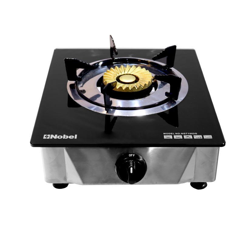 Nobel Single Stove Gas Burner Glass Top Heavy Cast Iron NGT1002G Silver