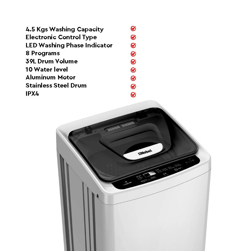 Nobel Top Load Washers Gray 4.5 Kgs Fully Automatic NWM550RH (Basic Installation Included)