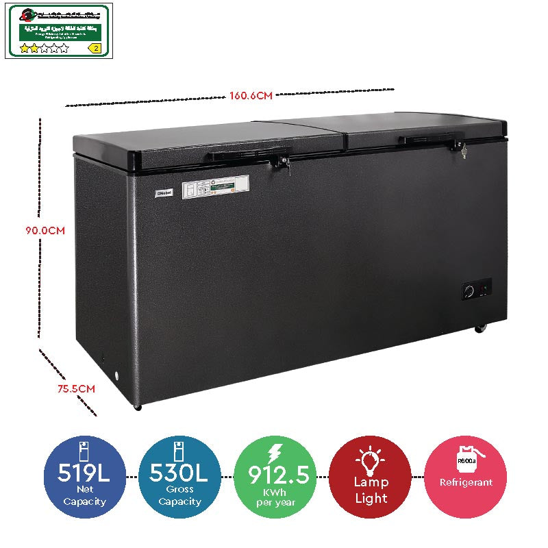 Nobel Chest Freezer Gray Gas R600A Outside Conderser 530 Ltrs Gross Capacity, 513 Ltrs Net Capacity NCF555 (Basic Installation Included)