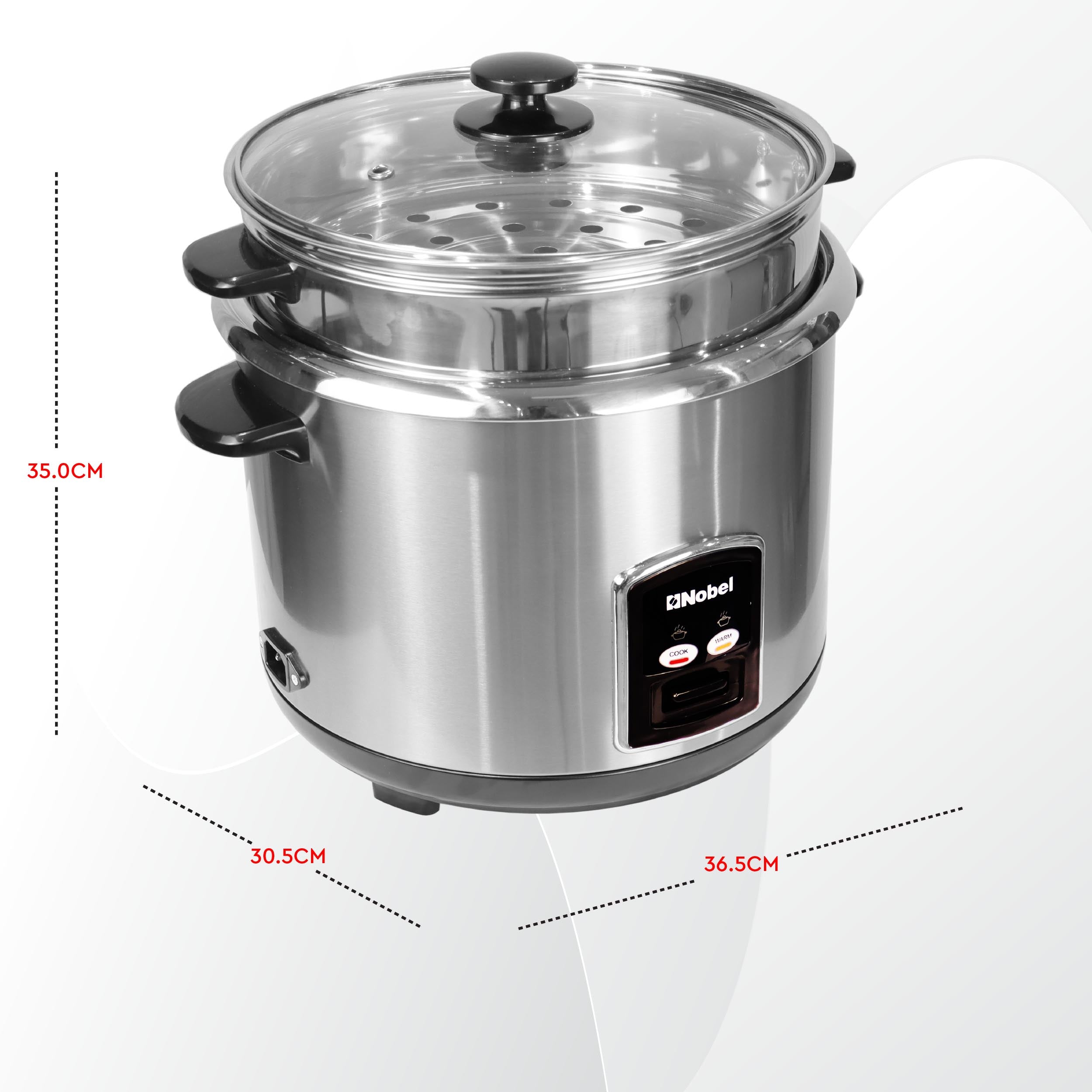 Nobel Rice Cooker Stainless Steel Tempered Glass Lid 28L 1000W NRC280S White