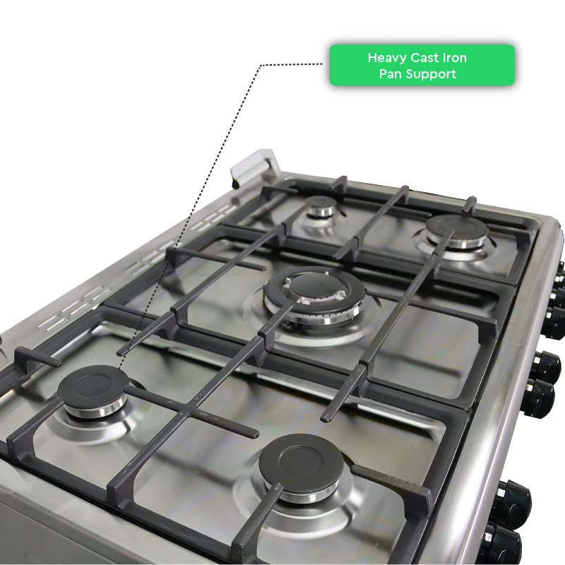 Nobel Gas Cooker Stainless Steel 90X60 5 Gas Burners Ffd Gas Oven Turkey NGC9699 (Basic Installation Included)