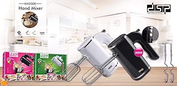 DSP Electric Hand Mixer with Stainless Steel Attachments, 5 -Speed, Includes; Beaters, Dough Hooks