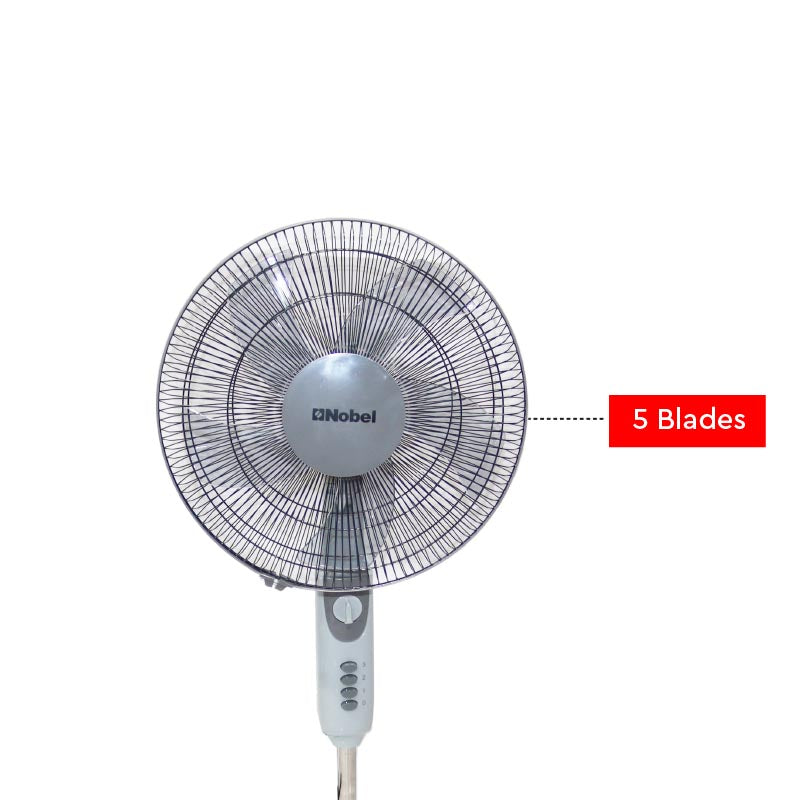 Nobel Stand Fan Gray "16"" Stand Fan" 1200Rpm 3 Speed 5 Blades With Timer NF145