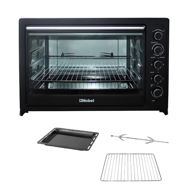 Nobel Electric Oven Black 105 Litres Convection Fan Stainless Steel Heating Element Rotisserie With Timer NEO120