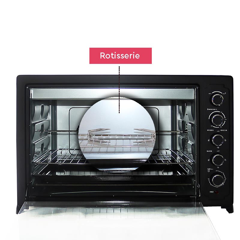 Nobel Electric Oven Black 105 Litres Convection Fan Stainless Steel Heating Element Rotisserie With Timer NEO120