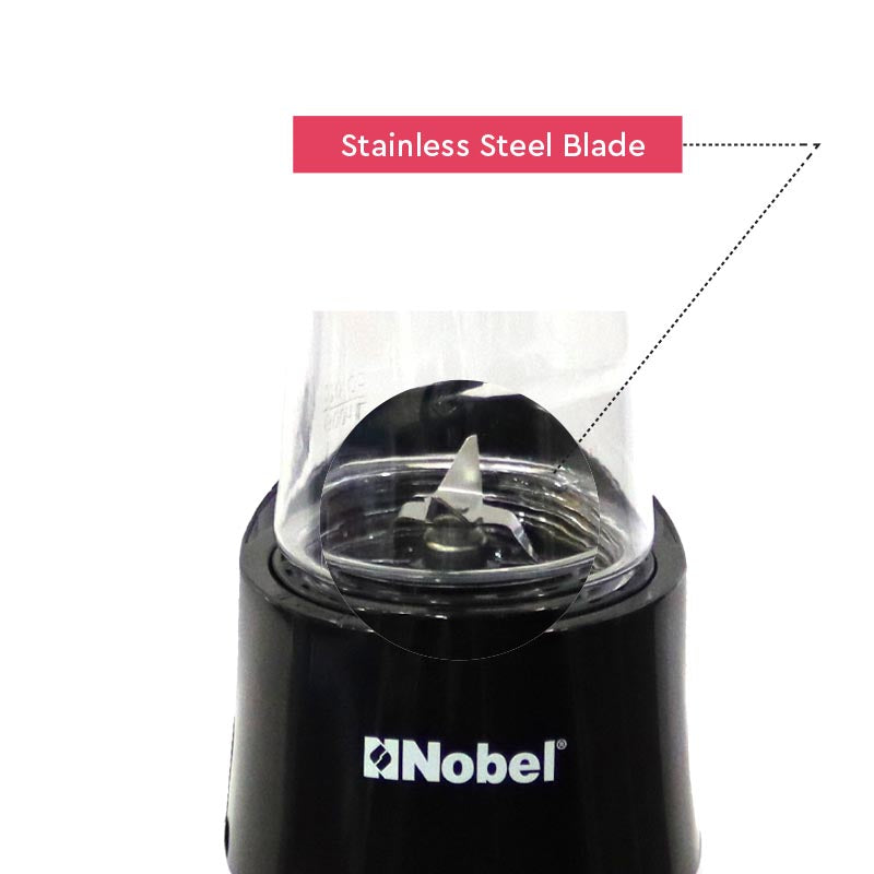 Nobel Table Top Blender Black 600+300 Ml Push Button Control Plastic Body Stainless Steel Blade Over Heat Protection NB600