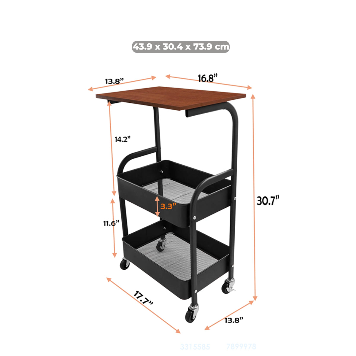 Trolley with Wood Table 0570 Black